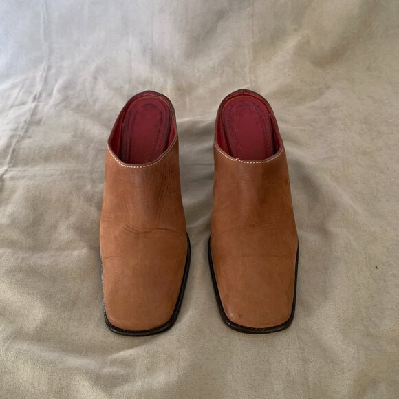 VINTAGE Donald J Pliner Suede Heeled Mules Women's Size 7 Square Toe - Picture 7 of 8